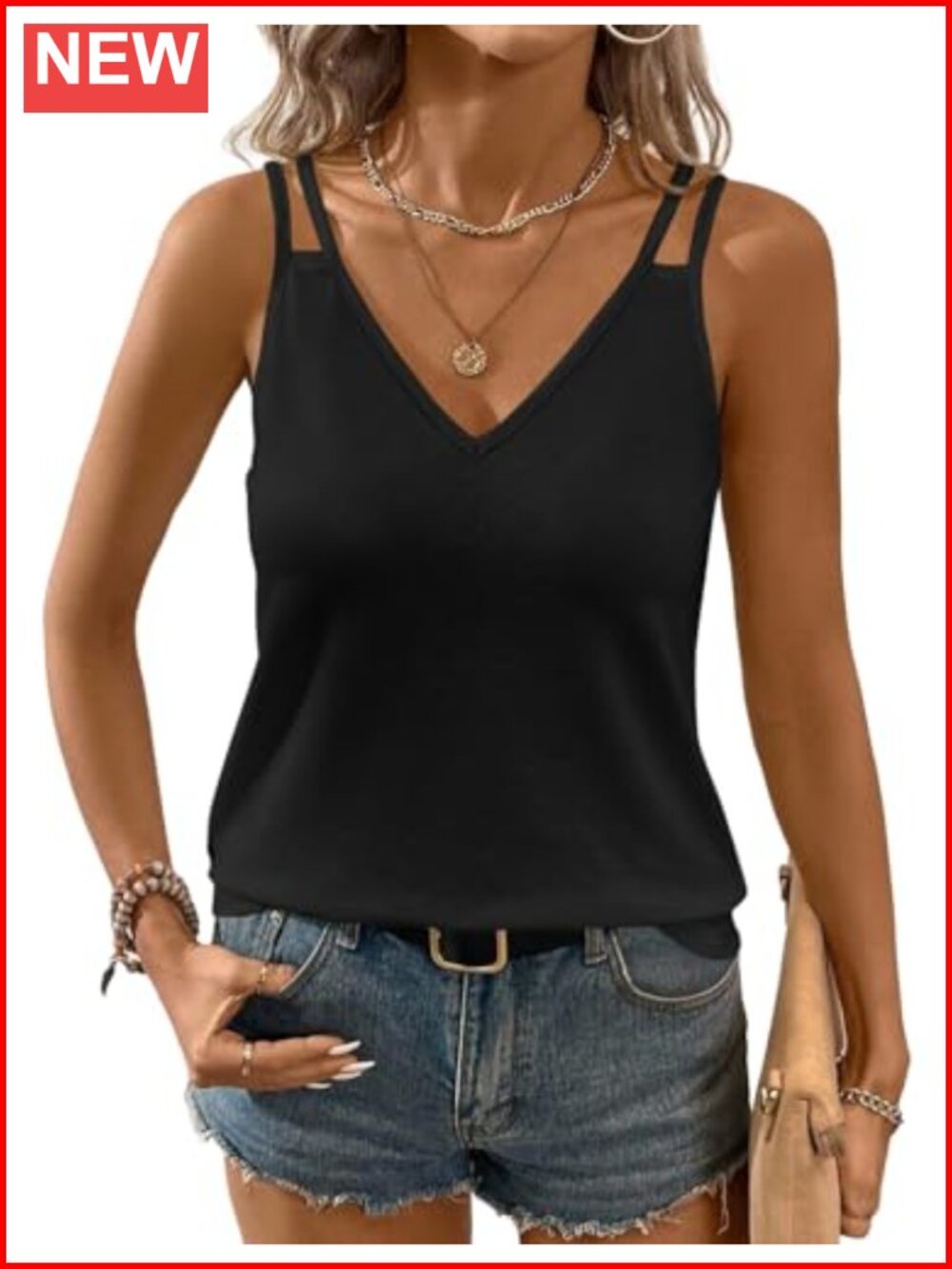 Women's Spaghetti Strap V Neck Tank Top Loose Flowy Summer Cami